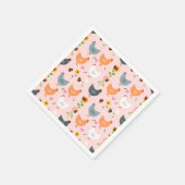 花と虫が咲く庭の鶏 スタンダードカクテルナプキン (角)