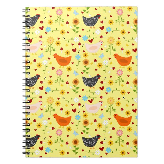 花と虫が咲く庭の鶏 ノートブック (正面)