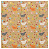 花と虫が咲く庭の鶏 ファブリック (見本)