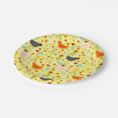 花と虫が咲く庭の鶏 ペーパープレート (アングル)