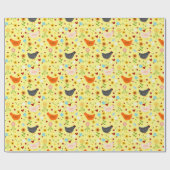 花と虫が咲く庭の鶏 ラッピングペーパー (フラット)