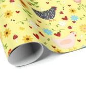 花と虫が咲く庭の鶏 ラッピングペーパー (ロールコーナー)