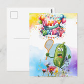 花と虹をテーマにしたピックルボール誕生日 ポストカード (正面/裏面)