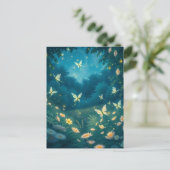 花と蛍を持つ夜間の庭 ポストカード (スタンド正面)