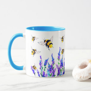 花と蜂のコーヒーマ飛んでいるグ マグカップ