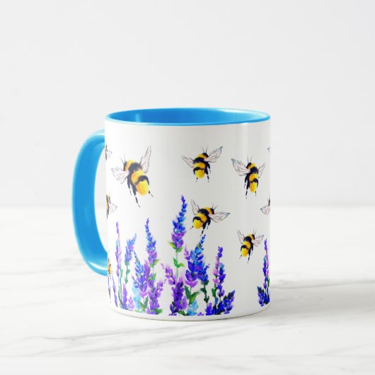 花と蜂のコーヒーマ飛んでいるグ マグカップ (正面左)