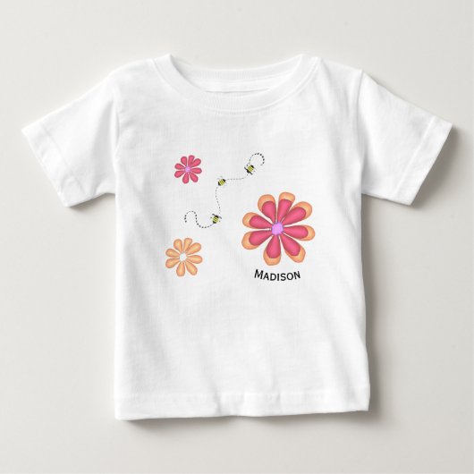 花と蜂の名前入り ベビーTシャツ (正面)