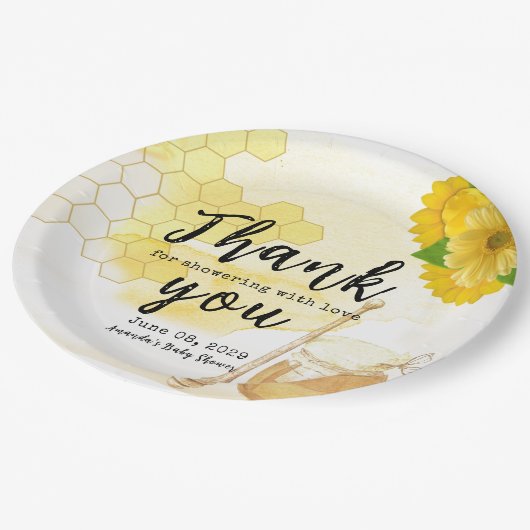 花と蜂の母と蜂蜜の赤ちゃんシャワー ペーパープレート (アングル)