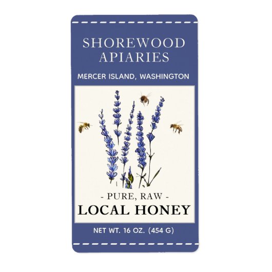 花と蜂の蜂蜜縁ど2x3.75インチラベル ラベル (正面)