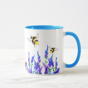 花と蜂の飛んでいるマグギフト マグカップ