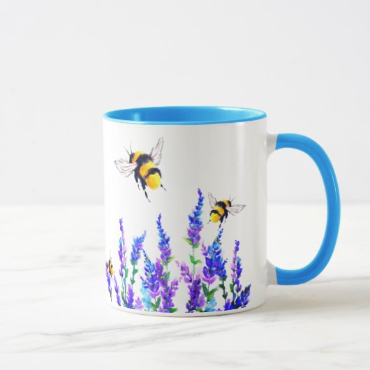花と蜂の飛んでいるマグギフト マグカップ (右)