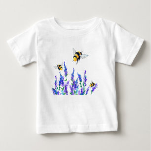 花と蜂飛んでいるベビーTシャツ春Joy ベビーTシャツ