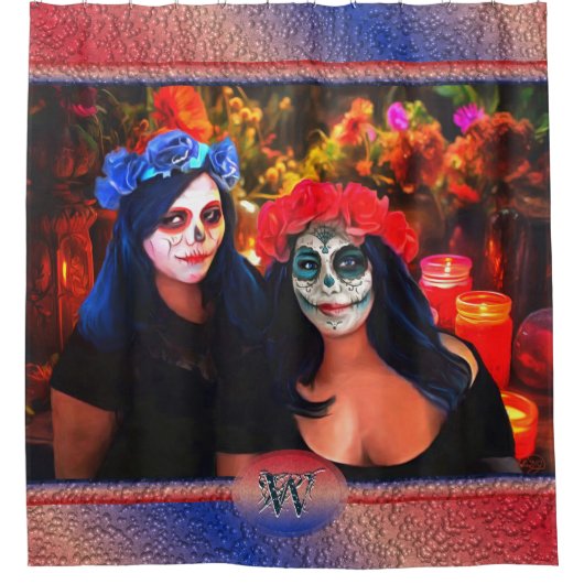 花と蝋燭の付いたバラルタカトリナス1718 シャワーカーテン (正面)