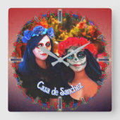 花と蝋燭の付いたバラルタカトリナス1718 スクエア壁時計 (正面)