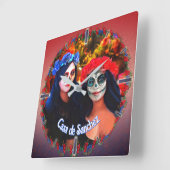 花と蝋燭の付いたバラルタカトリナス1718 スクエア壁時計 (傾斜)