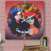 花と蝋燭の付いたバラルタカトリナス1718 スクエア壁時計