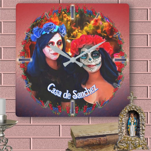 花と蝋燭の付いたバラルタカトリナス1718 スクエア壁時計