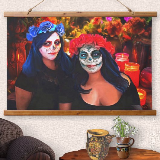 花と蝋燭の付いたバラルタカトリナス1718 吊り下げ型タペストリー