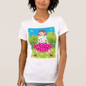 花と蝶々といっしょに幸せな小さな女の子 Tシャツ (正面)