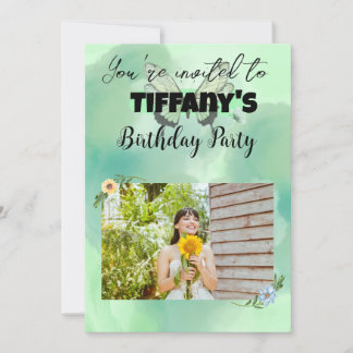 花と蝶あなたの写真の招待状を追加 招待状