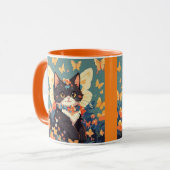 花と蝶が咲き乱れたかわいい子猫 マグカップ (正面左)