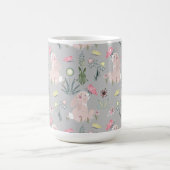 花と蝶が咲き乱れているかわいいウサギ コーヒーマグカップ (中央)