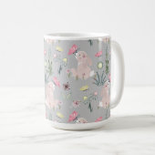 花と蝶が咲き乱れているかわいいウサギ コーヒーマグカップ (正面右)
