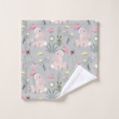 花と蝶が咲き乱れているかわいいウサギ バスタオルセット (ウォッシュタオル)