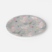花と蝶が咲き乱れているかわいいウサギ ペーパープレート (アングル)