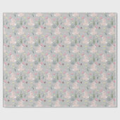 花と蝶が咲き乱れているかわいいウサギ ラッピングペーパー (フラット)