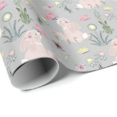 花と蝶が咲き乱れているかわいいウサギ ラッピングペーパー (ロールコーナー)