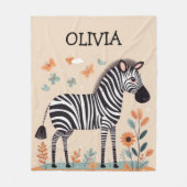 花と蝶が咲き乱れるかわいい小さなゼブラ フリースブランケット (正面)