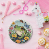 花と蝶が咲くカエル ペーパープレート (パーティー)