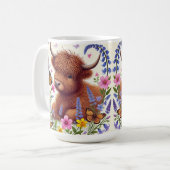 花と蝶が咲くハイランド牛 コーヒーマグカップ (正面左)