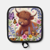 花と蝶が咲くハイランド牛 鍋敷き (正面)