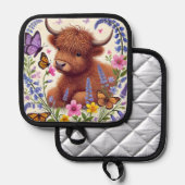 花と蝶が咲くハイランド牛 鍋敷き (正面/裏面)