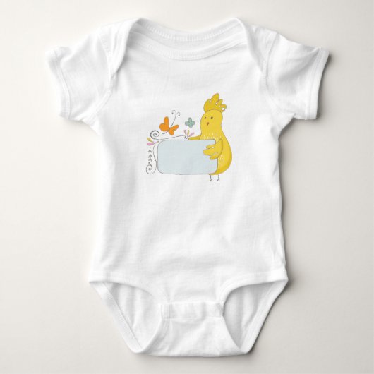 花と蝶が咲くマンガ風チキン ベビーボディスーツ (正面)