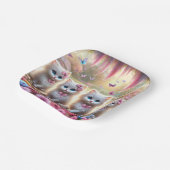 花と蝶が咲く4匹の白い子猫 ペーパープレート (傾斜あり)