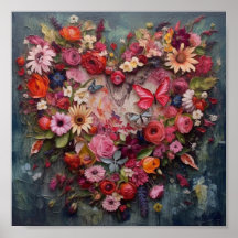 花と蝶で作られたハート