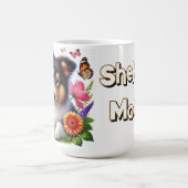 花と蝶とシェットランドシェプドッグ コーヒーマグカップ (中央)