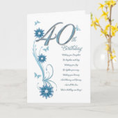 花と蝶とティール(緑がかった色)40歳の誕生日 カード (黄色い花)