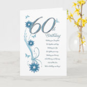 花と蝶とティール(緑がかった色)60歳の誕生日 カード (黄色い花)