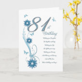 花と蝶とティール(緑がかった色)81歳の誕生日 カード (黄色い花)