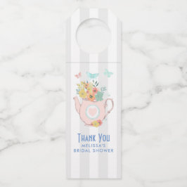 花と蝶とピンクのティーポットありがとう ボトルネックタグ