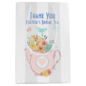 花と蝶とピンクのティーポットありがとう ミディアムペーパーバッグ (正面)