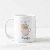 花と蝶とピンクのティーポット コーヒーマグカップ (左)