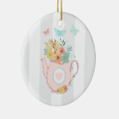 花と蝶とピンクのティーポット セラミックオーナメント (右)