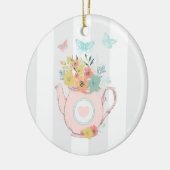花と蝶とピンクのティーポット セラミックオーナメント (左)