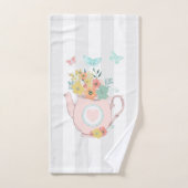 花と蝶とピンクのティーポット バスタオルセット (ハンドタオル)