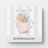 花と蝶とピンクのティーポット フォトプラーク (正面)